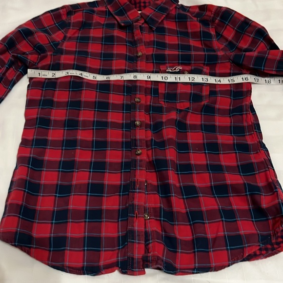 Hollister red & navy plaid flannel button down shirt Size S - Picture 16 of 17